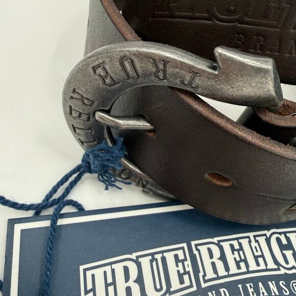 True Religion Jeans Belt Women\'s Size 22 NWT with Flaws Brown Leather Silver main image 6
